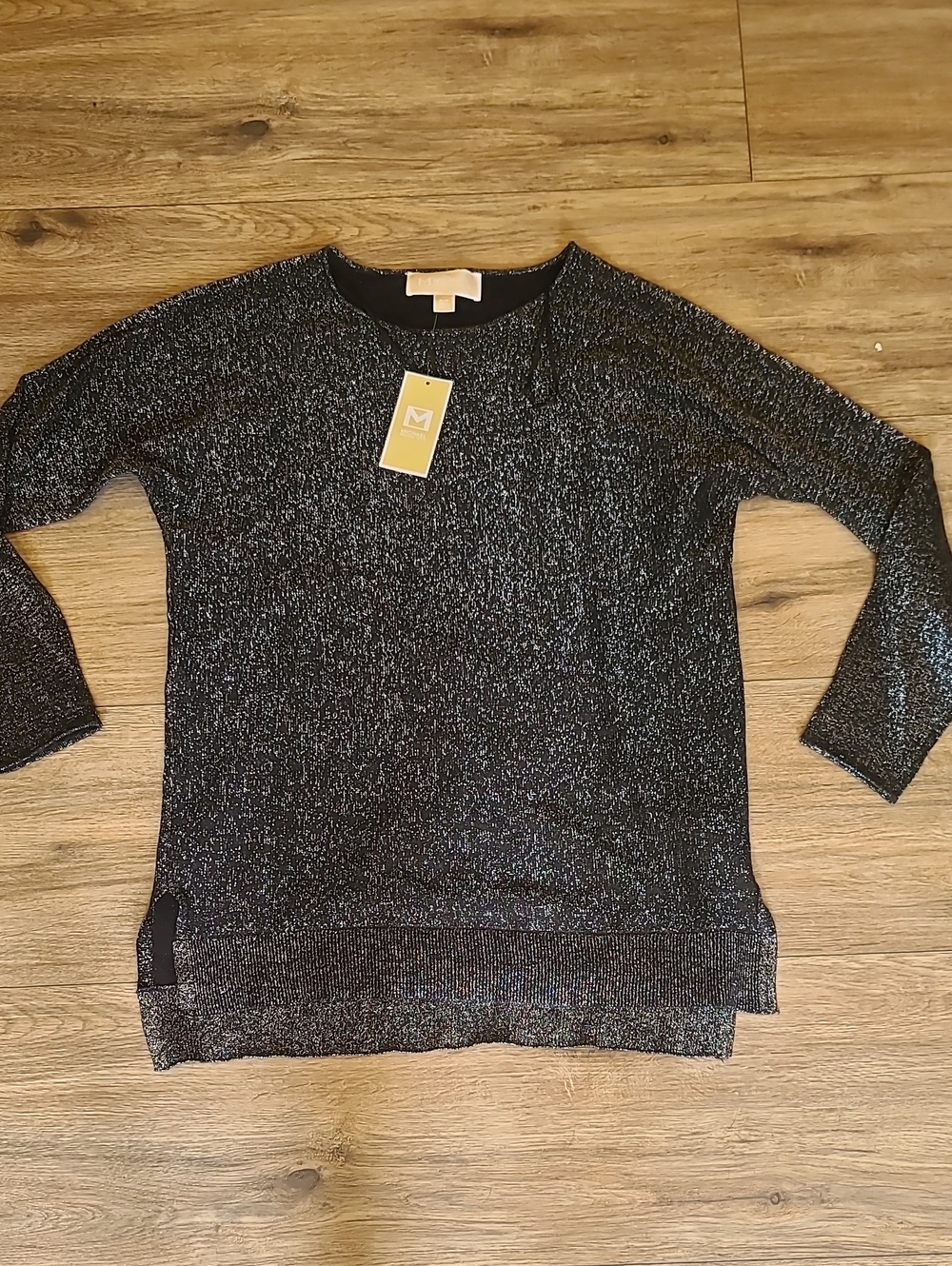 NWT Michael Kors Sparkle Knit Pullover Sweater, Black, Small